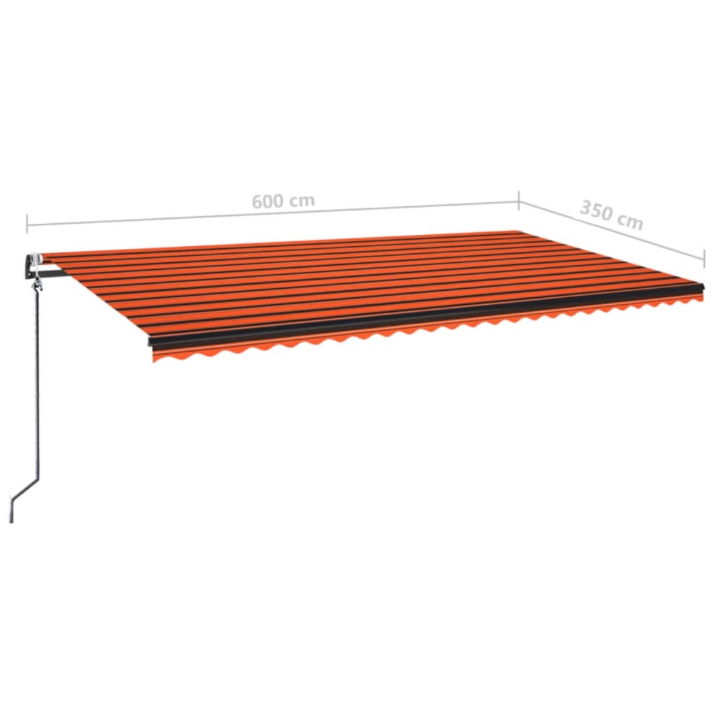 Copertină automată cu senzor vânt & LED, oranj/maro, 600x350 cm