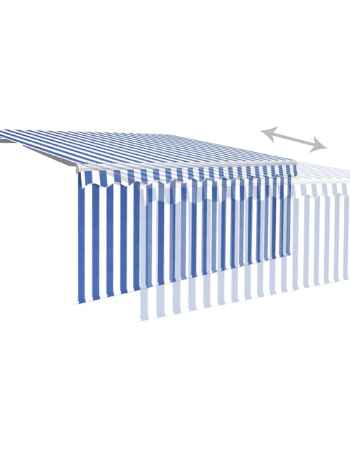 Загрузите изображение в средство просмотра галереи, Copertină retractabilă manual cu stor, albastru&amp;alb, 3,5x2,5 m
