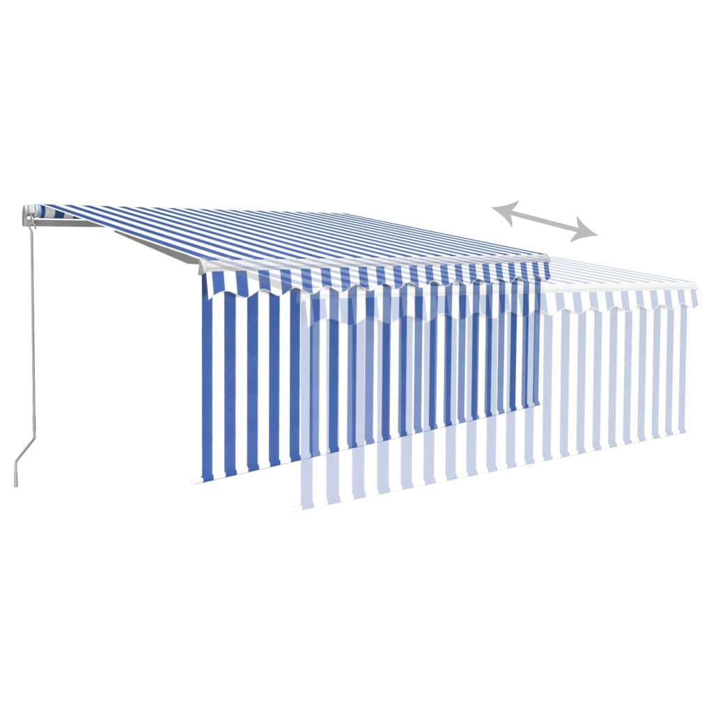 Copertină retractabilă manual cu stor, albastru&alb, 3,5x2,5 m