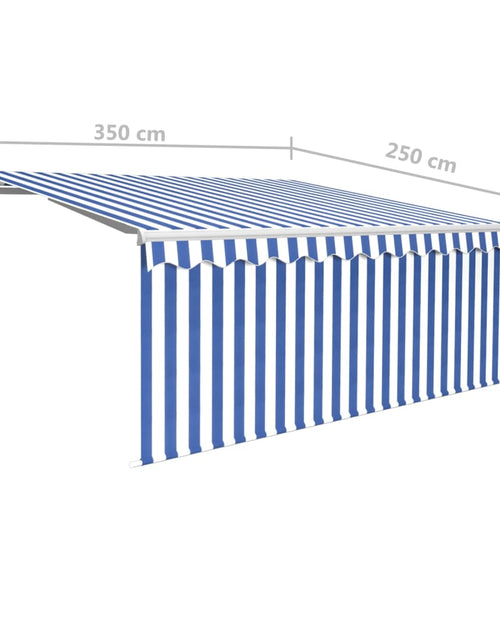 Încărcați imaginea în vizualizatorul Galerie, Copertină retractabilă manual cu stor, albastru&amp;alb, 3,5x2,5 m
