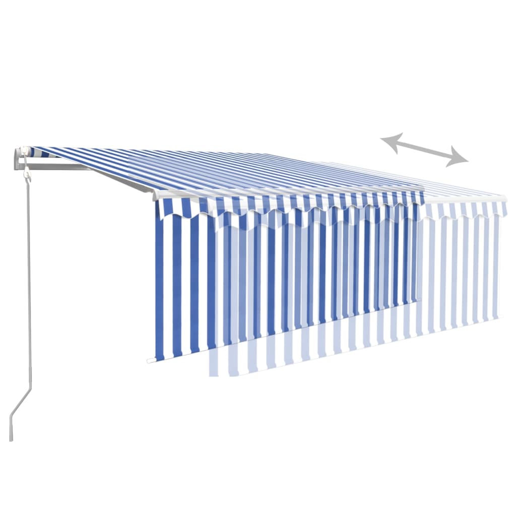 Copertină retractabilă automat cu stor, albastru&alb, 3,5x2,5 m