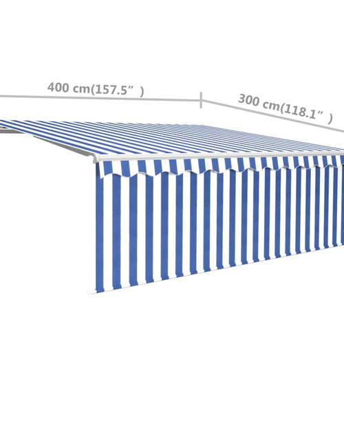 Încărcați imaginea în vizualizatorul Galerie, Copertină retractabilă manual cu stor, albastru&amp;alb, 4x3 m
