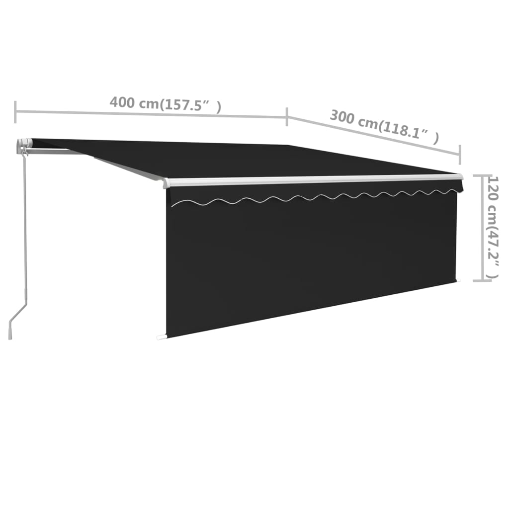 Copertină retractabilă manual cu stor, antracit, 4x3 m