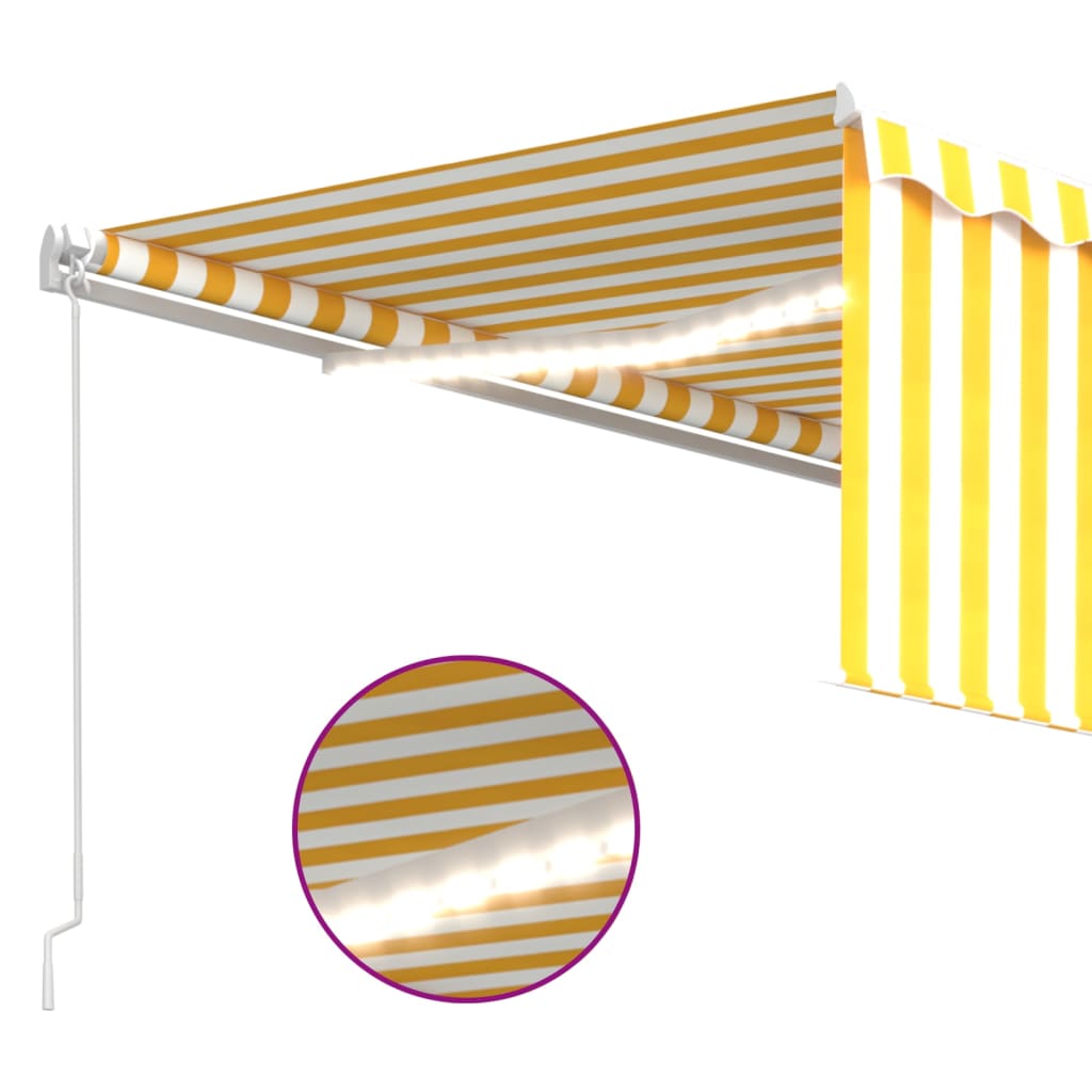 Copertină retractabilă manual cu stor&LED, galben&alb, 4x3 m