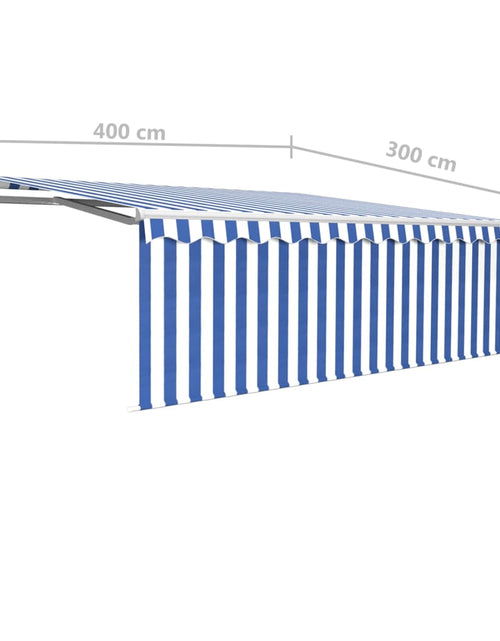 Загрузите изображение в средство просмотра галереи, Copertină retractabilă automat cu stor, albastru &amp; alb, 4x3 m
