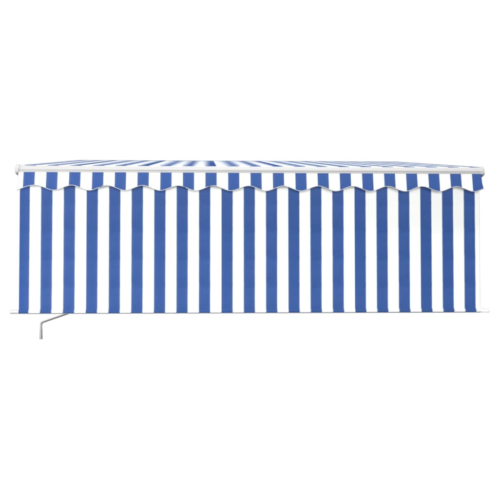 Copertină retractabilă manual cu stor, albastru&alb, 4,5x3 m