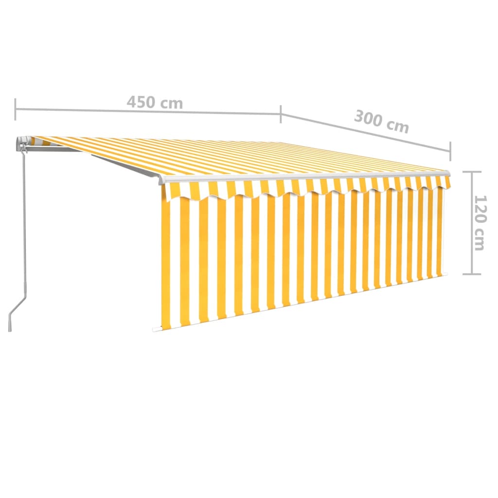 Copertină retractabilă manual cu stor, galben&alb, 4,5x3 m