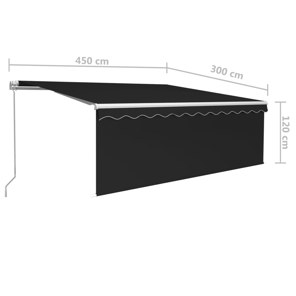 Copertină retractabilă manual cu stor&LED, antracit, 4,5x3 m