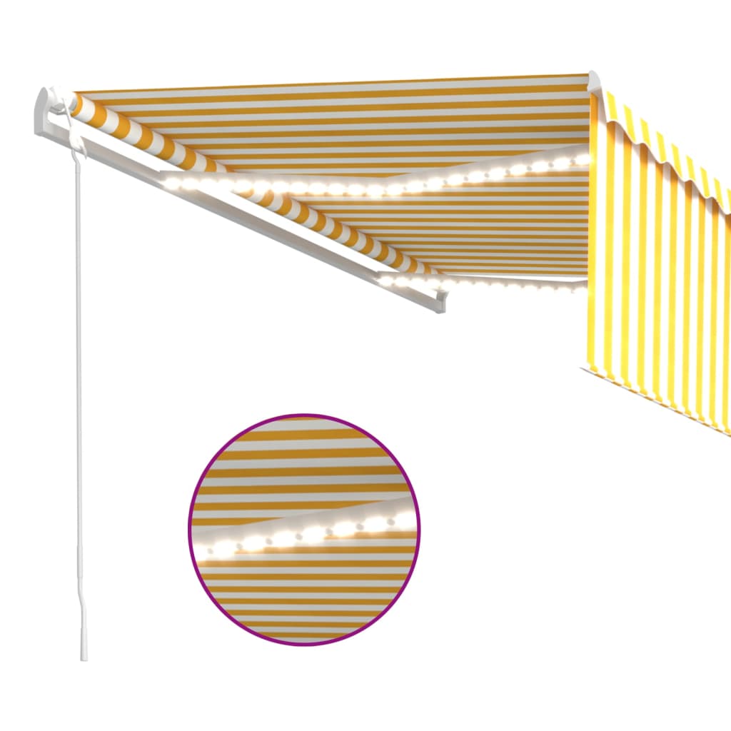 Copertină automată cu stor&LED&senzor vânt galben&alb, 4,5x3 cm