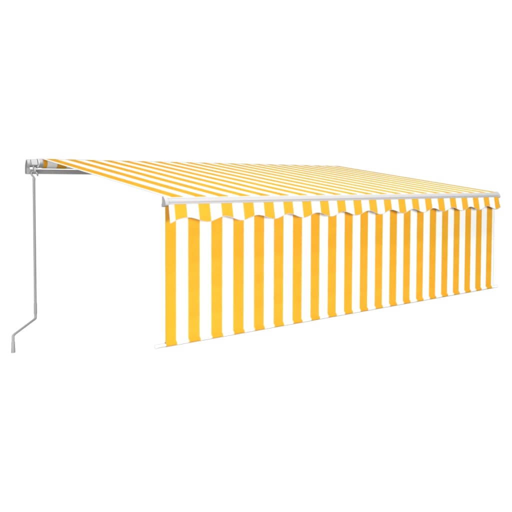 Copertină retractabilă manual cu stor, galben&alb, 5x3 m