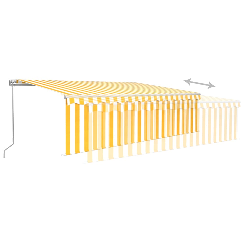 Copertină retractabilă manual cu stor, galben&alb, 5x3 m