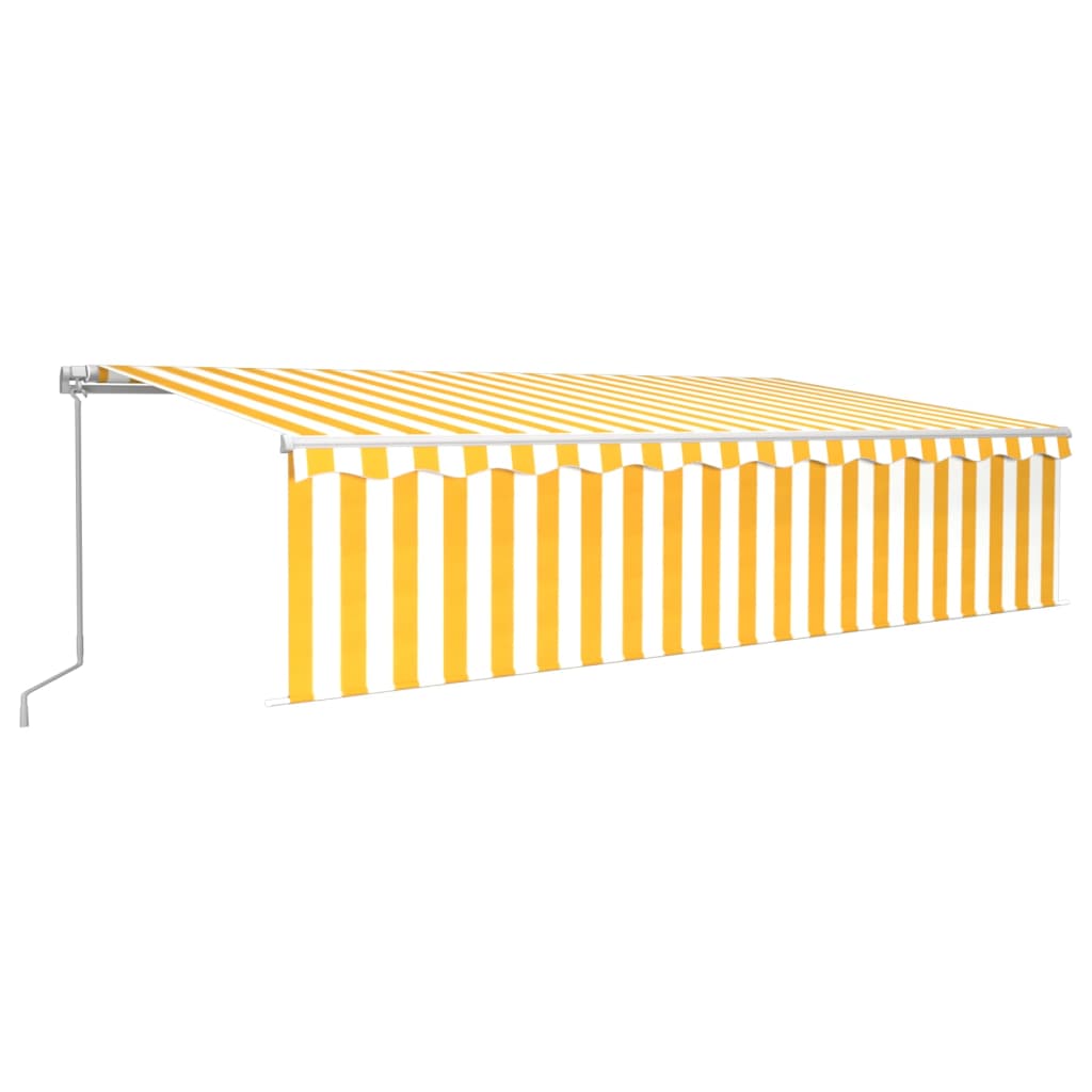 Copertină retractabilă manual cu stor, galben&alb, 6x3 m