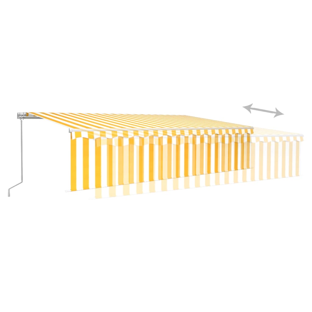 Copertină retractabilă manual cu stor, galben&alb, 6x3 m