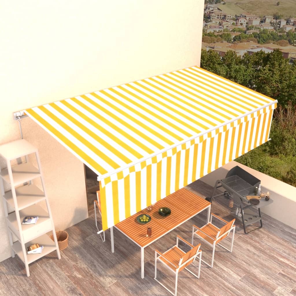 Copertină retractabilă manual cu stor, galben&alb, 6x3 m