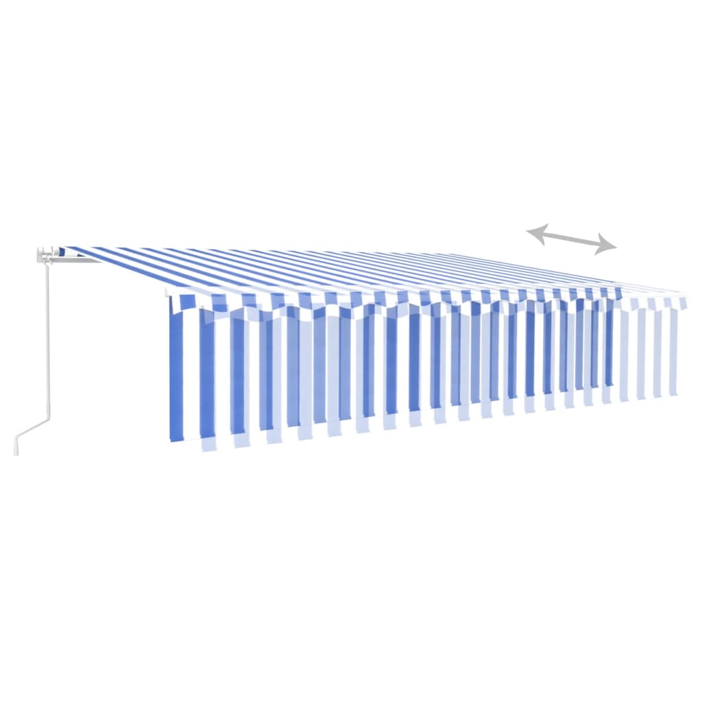 Copertină retractabilă manual cu stor&LED, albastru&alb, 6x3 m