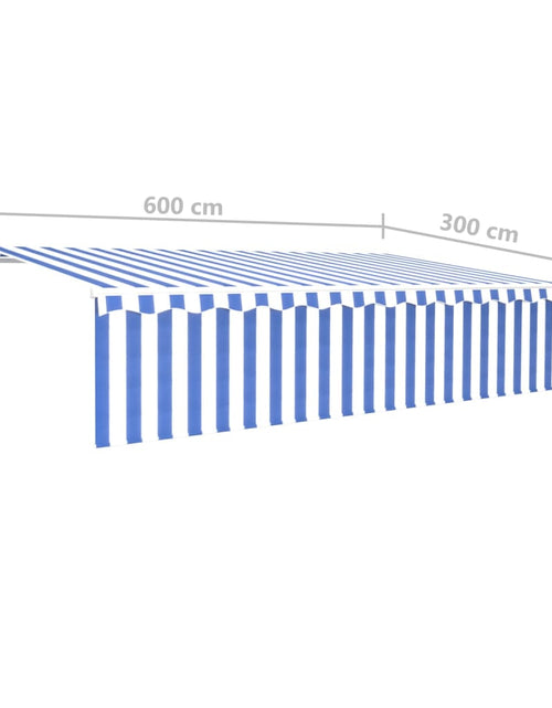 Încărcați imaginea în vizualizatorul Galerie, Copertină retractabilă manual cu stor&amp;LED, albastru&amp;alb, 6x3 m
