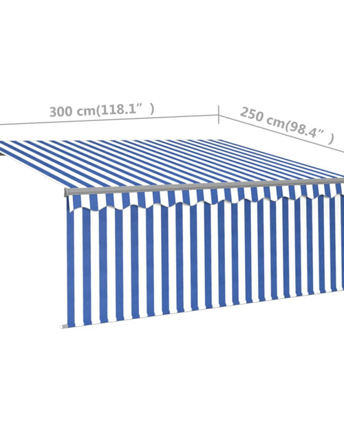 Încărcați imaginea în vizualizatorul Galerie, Copertină retractabilă manual cu stor&amp;LED albastru&amp;alb, 3x2,5 m
