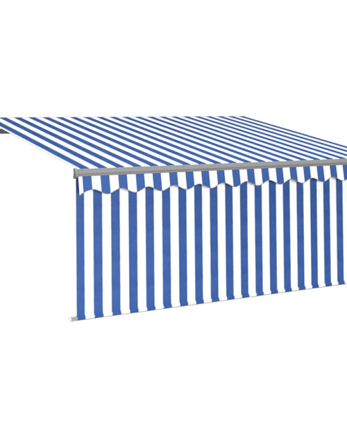Загрузите изображение в средство просмотра галереи, Copertină retractabilă automat cu stor, albastru &amp; alb, 3x2,5 m
