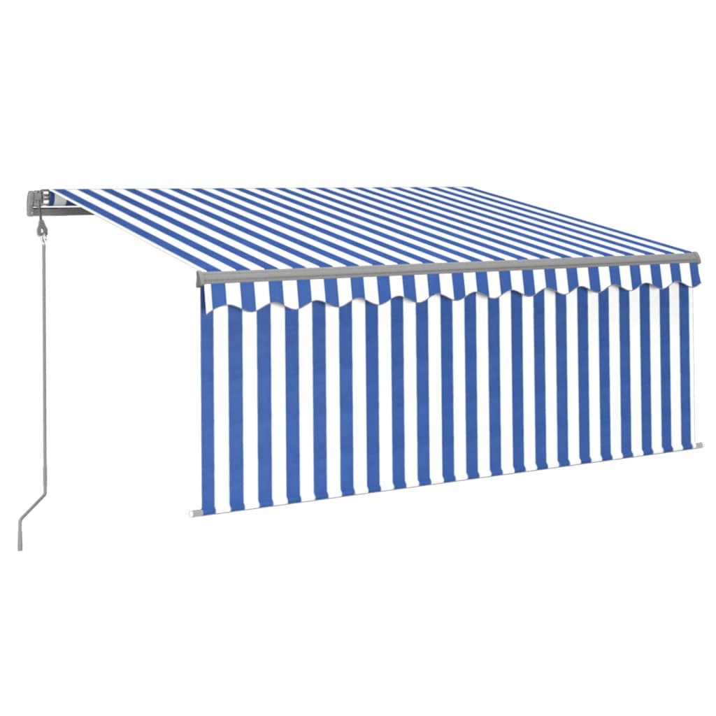 Copertină retractabilă automat cu stor, albastru & alb, 3x2,5 m