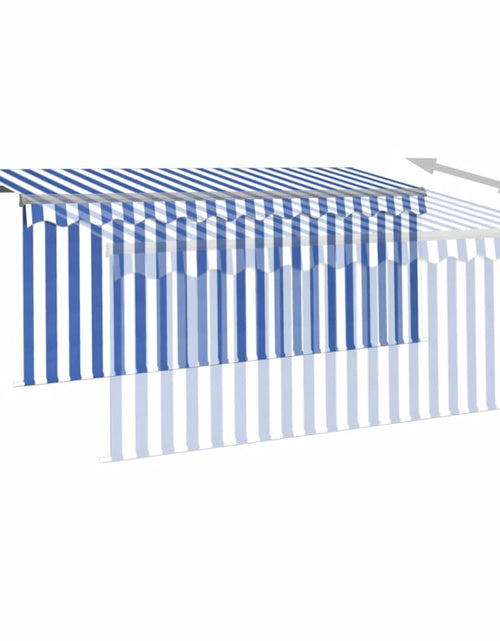Загрузите изображение в средство просмотра галереи, Copertină retractabilă automat cu stor, albastru &amp; alb, 3x2,5 m
