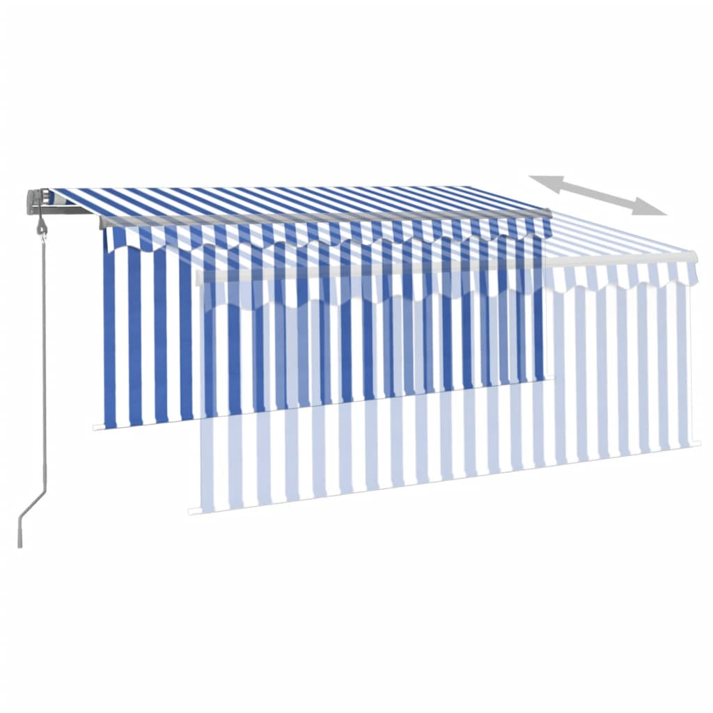 Copertină retractabilă automat cu stor, albastru & alb, 3x2,5 m