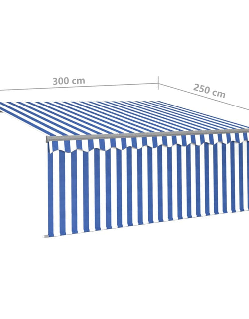 Încărcați imaginea în vizualizatorul Galerie, Copertină retractabilă automat cu stor, albastru &amp; alb, 3x2,5 m
