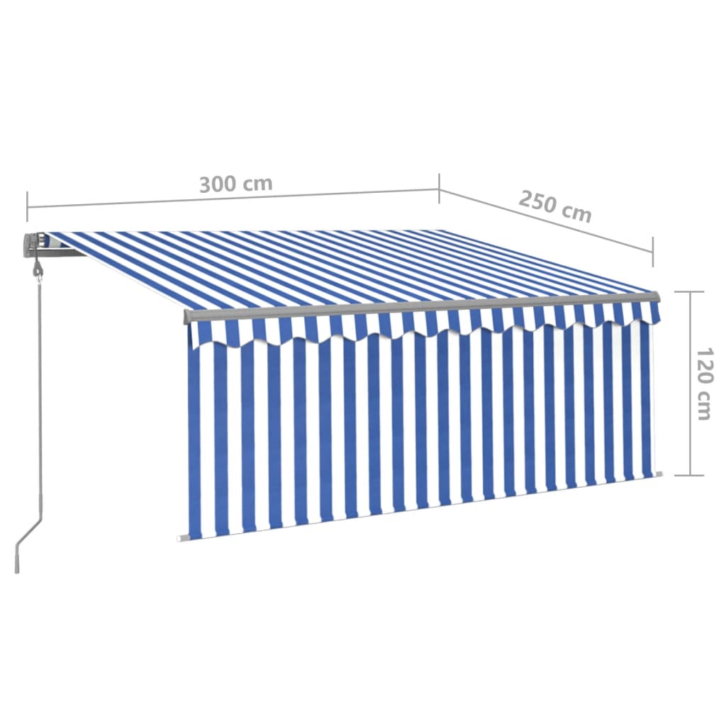 Copertină retractabilă automat cu stor, albastru & alb, 3x2,5 m