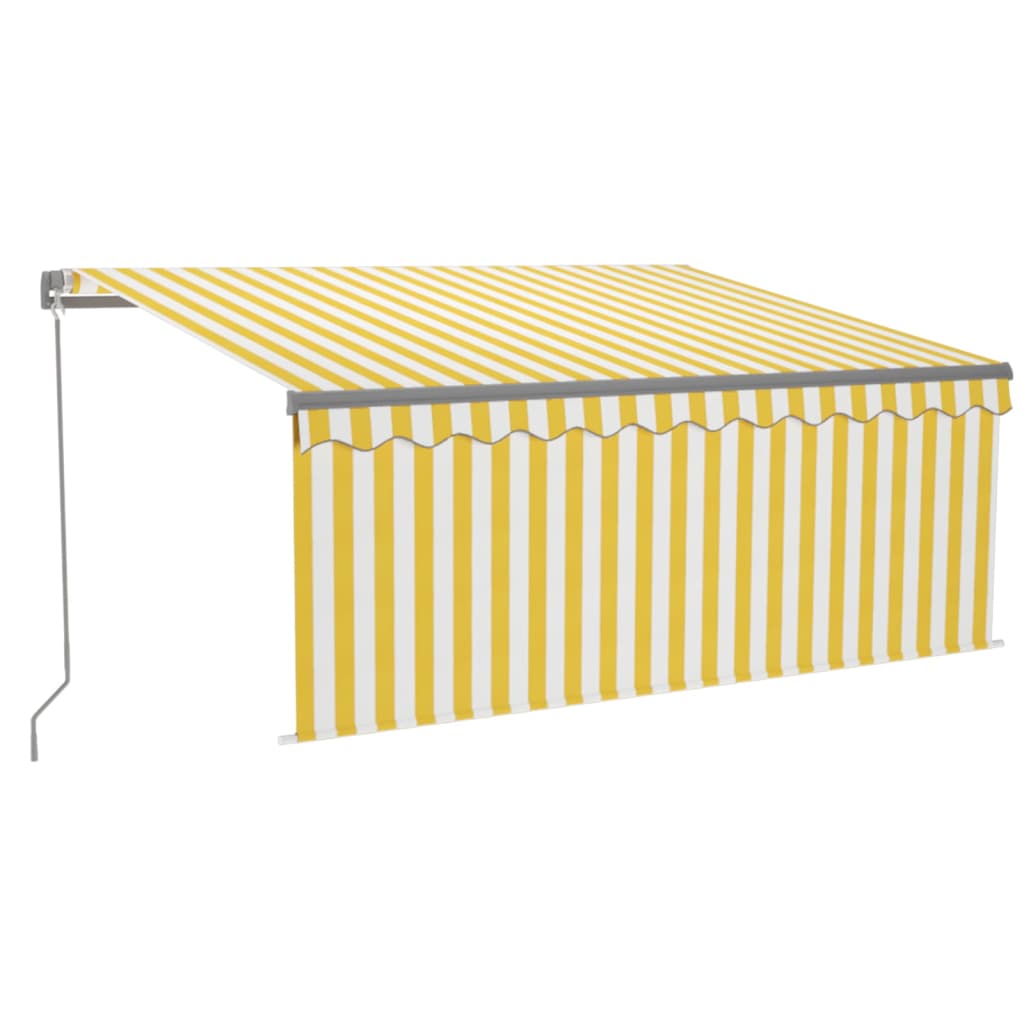 Copertină retractabilă manual cu stor, galben&alb, 3,5x2,5 m