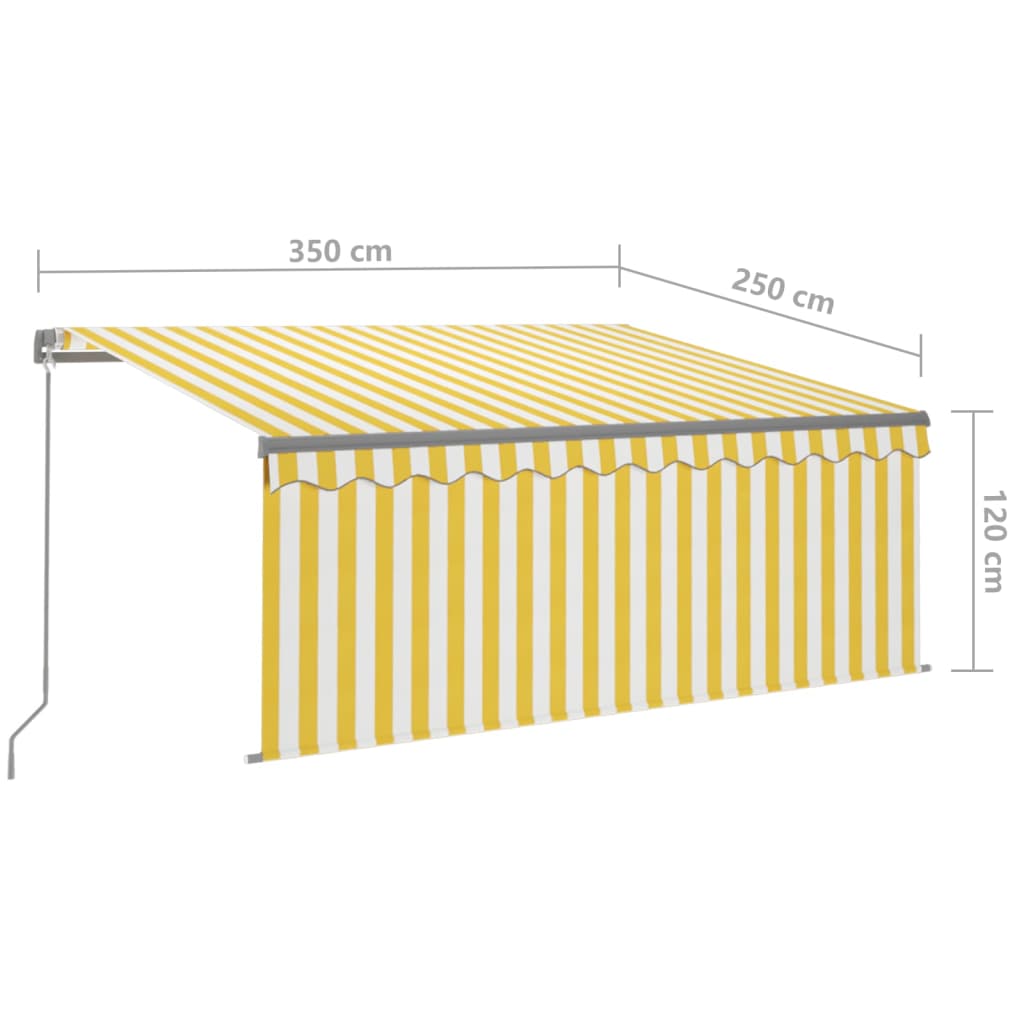 Copertină retractabilă manual cu stor, galben&alb, 3,5x2,5 m