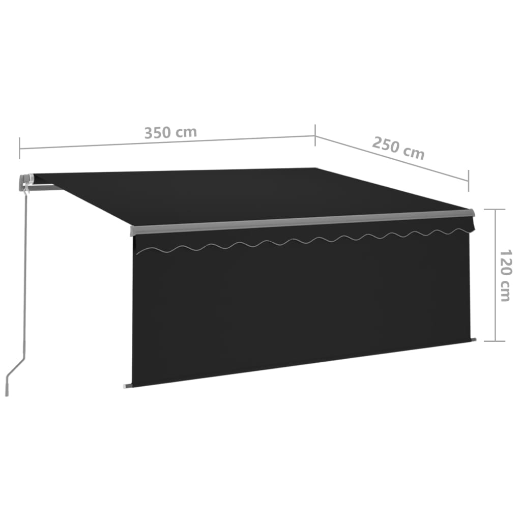 Copertină retractabilă manual cu stor&LED, antracit, 3,5x2,5 m