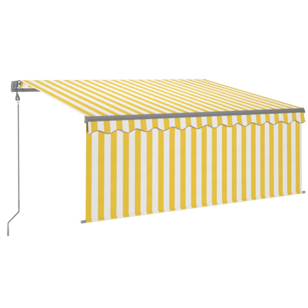 Copertină retractabilă automat cu stor, galben&alb, 3,5x2,5 m