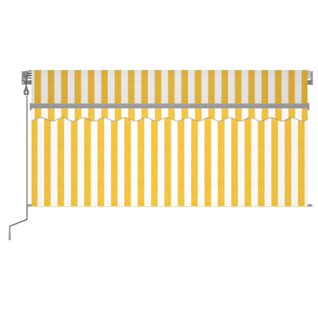 Copertină retractabilă automat cu stor, galben&alb, 3,5x2,5 m