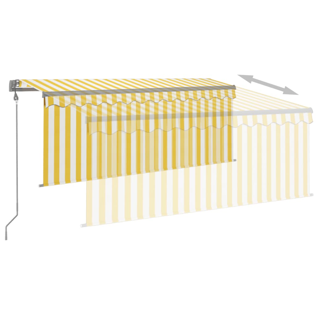 Copertină retractabilă automat cu stor, galben&alb, 3,5x2,5 m