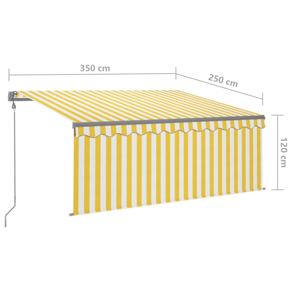 Copertină retractabilă automat cu stor, galben&alb, 3,5x2,5 m