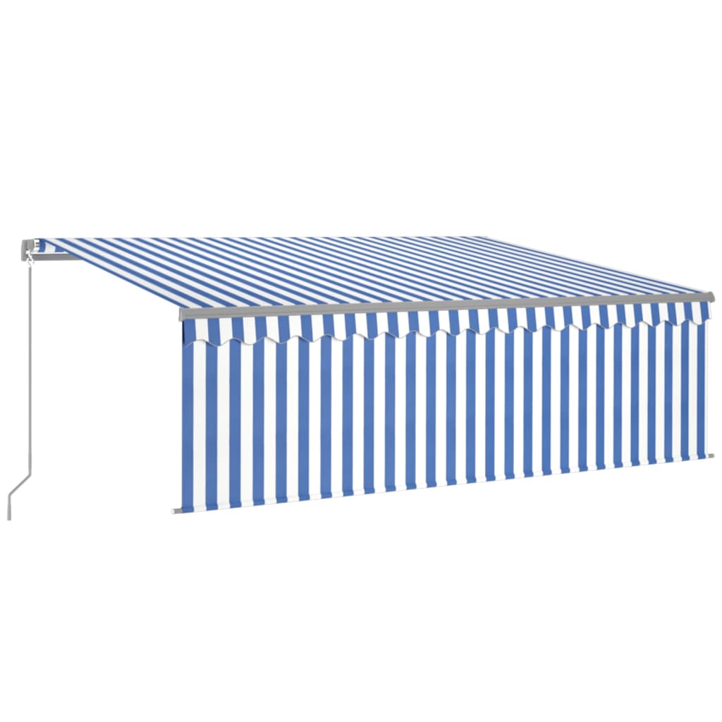 Copertină retractabilă manual cu stor, albastru & alb, 4x3 m