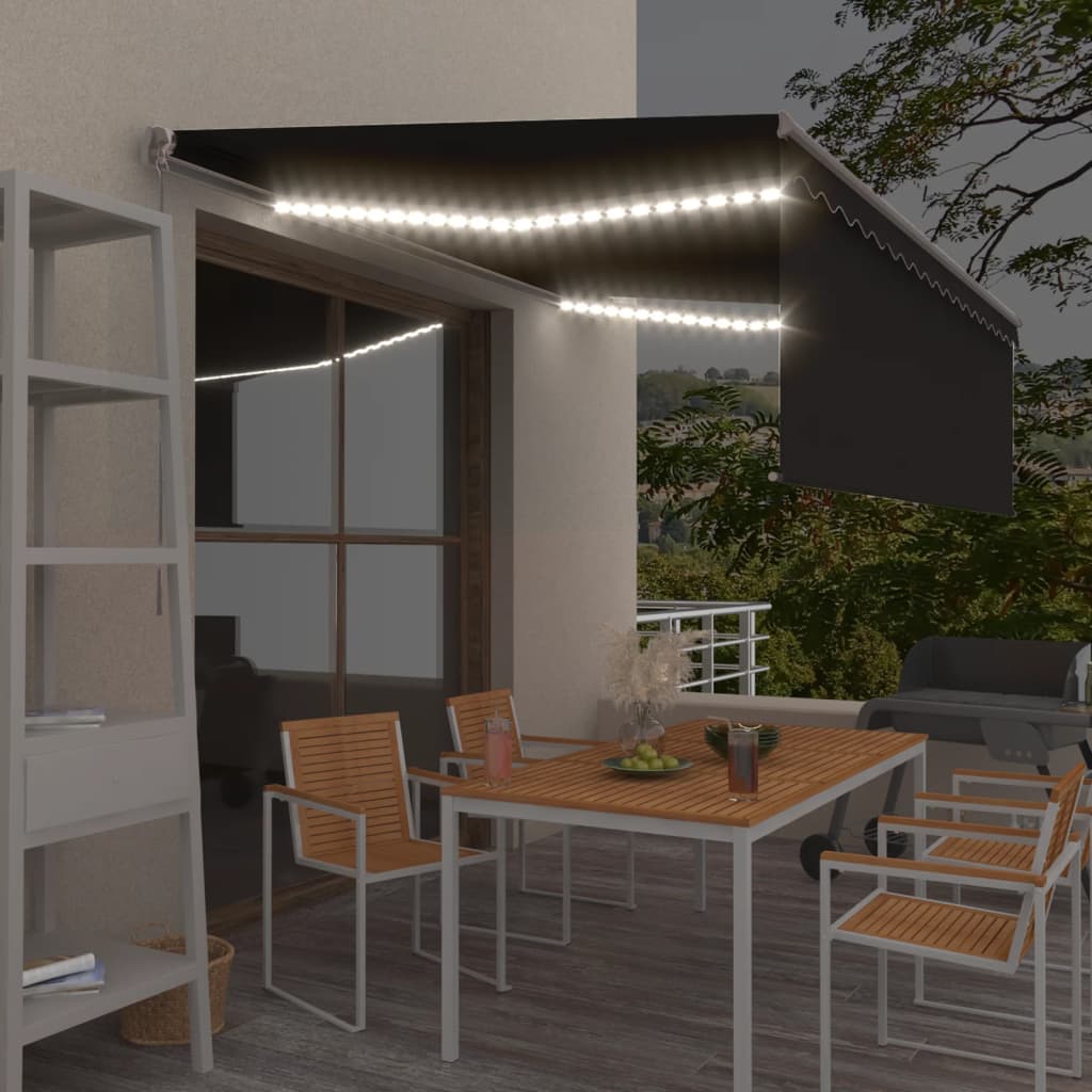 Copertină retractabilă manual cu stor & LED, antracit, 4x3 m