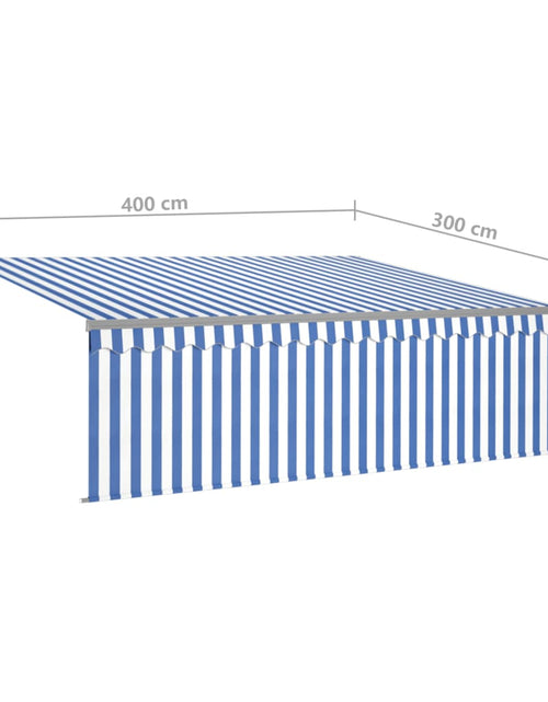 Încărcați imaginea în vizualizatorul Galerie, Copertină retractabilă automat cu stor, albastru &amp; alb, 4x3 m
