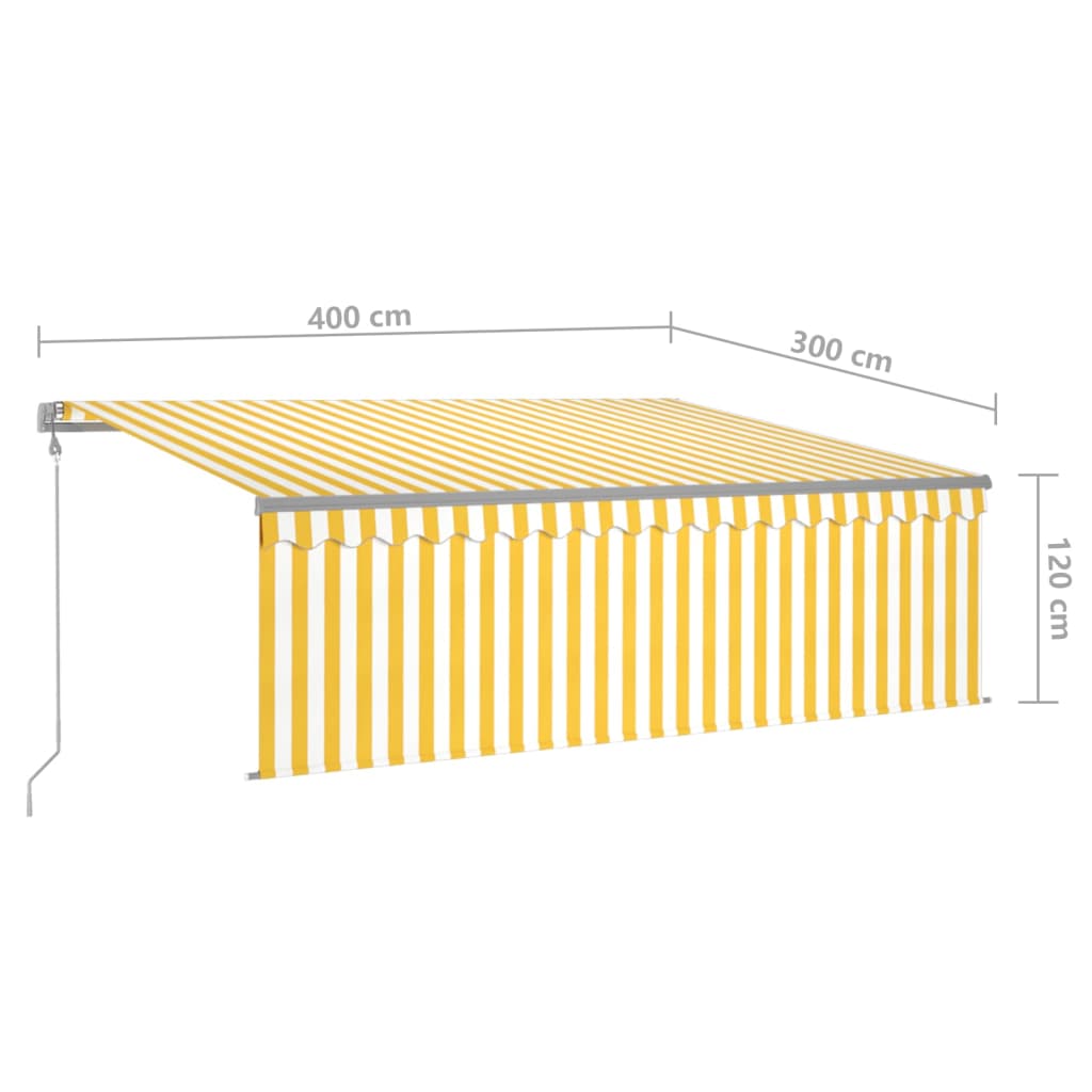 Copertină retractabilă automat cu stor, galben&alb, 4x3 m