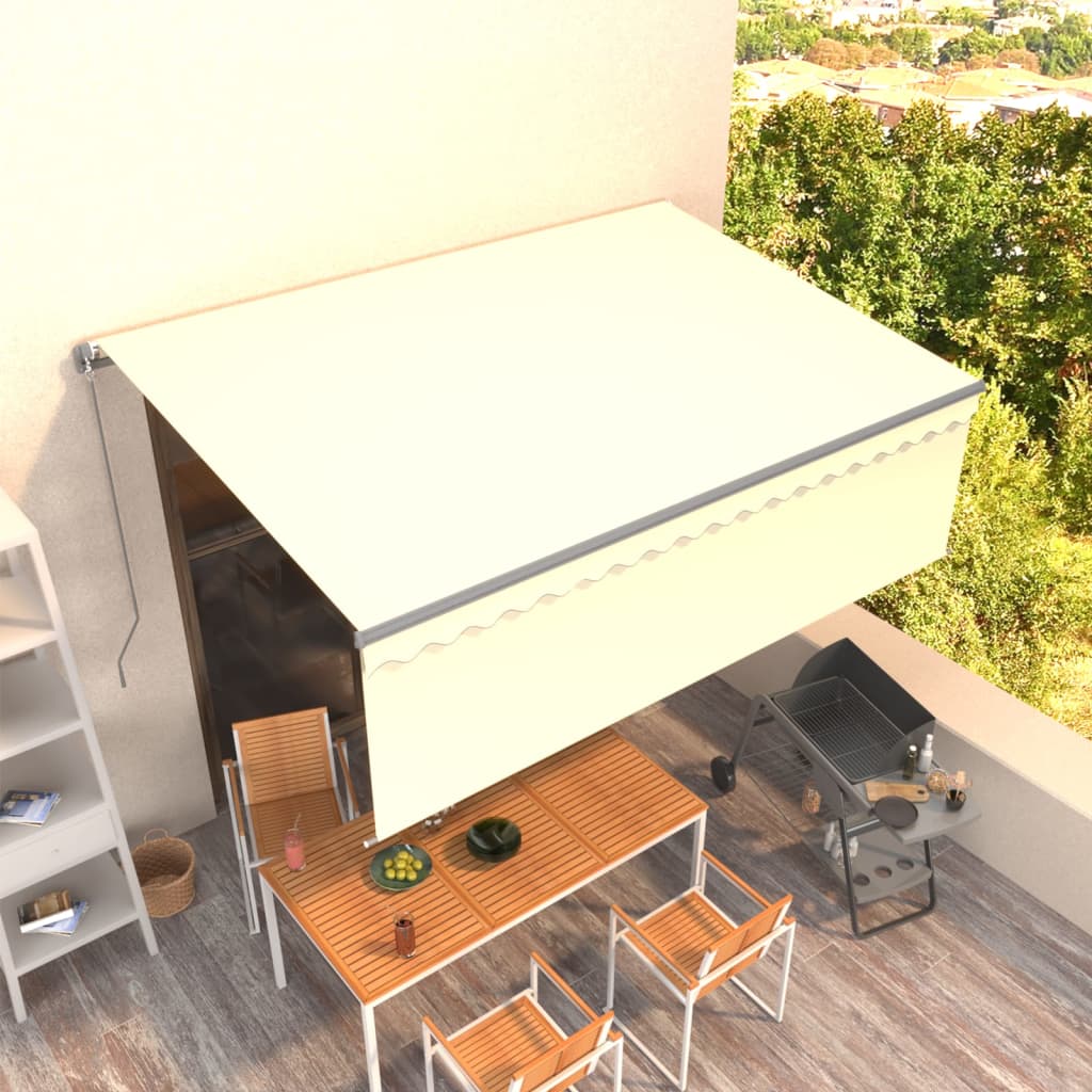 Copertină retractabilă manual cu stor, crem, 4,5x3 m