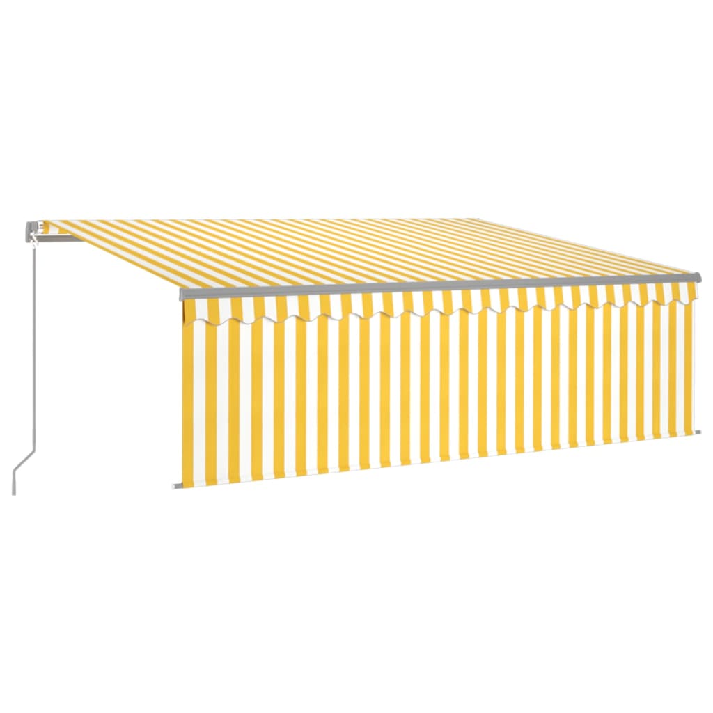 Copertină retractabilă manual cu stor, galben&alb, 4,5x3 m