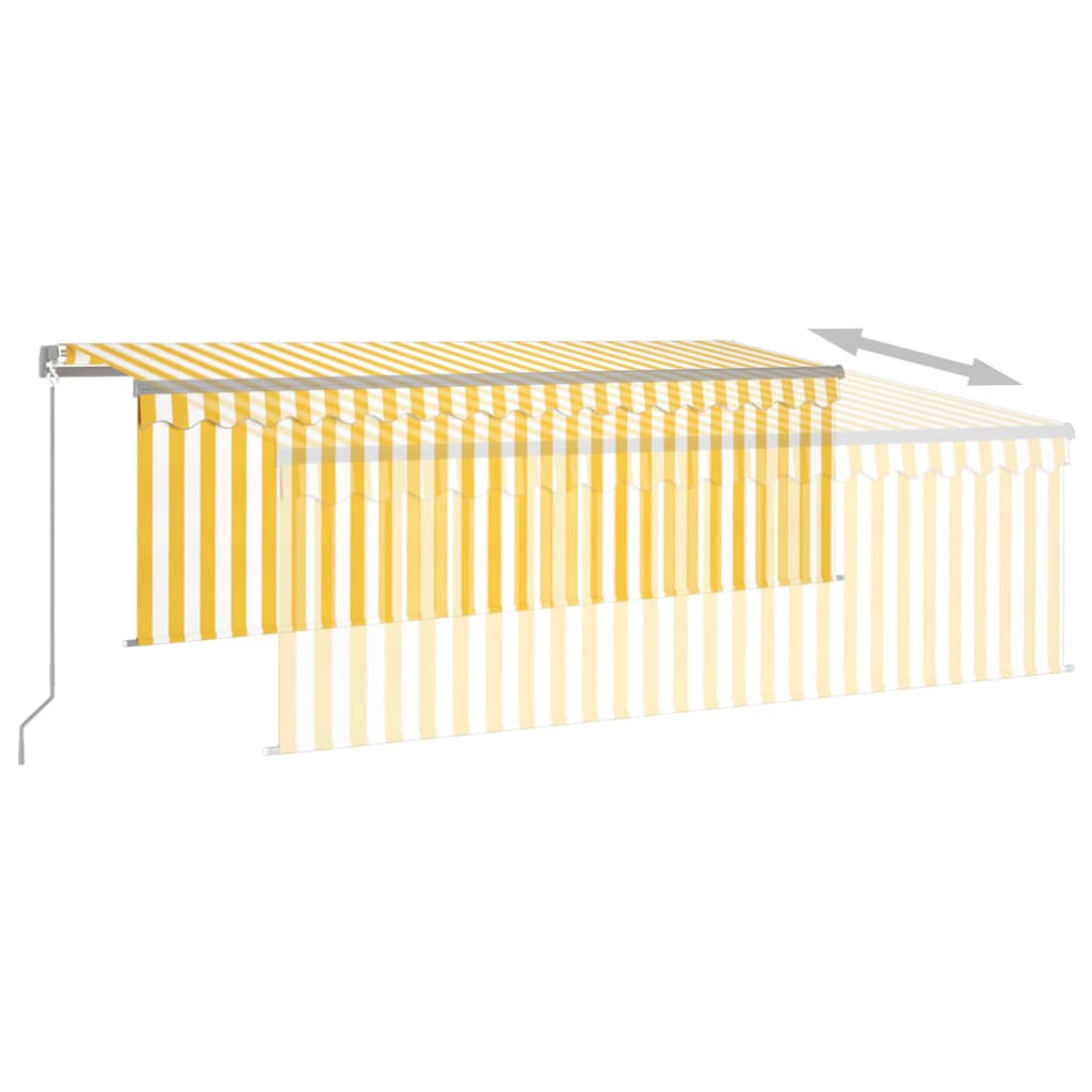 Copertină retractabilă manual cu stor, galben&alb, 4,5x3 m