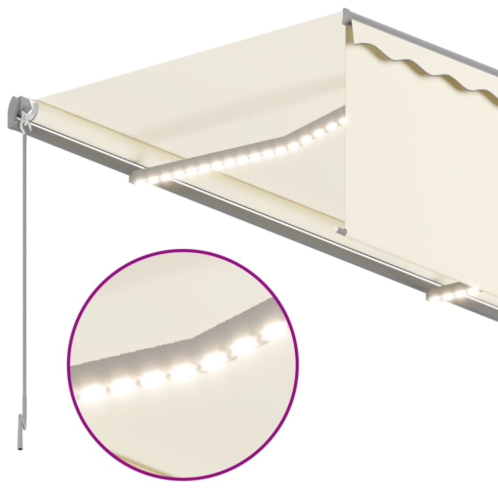 Copertină retractabilă manual cu stor&LED, crem, 4,5x3 m