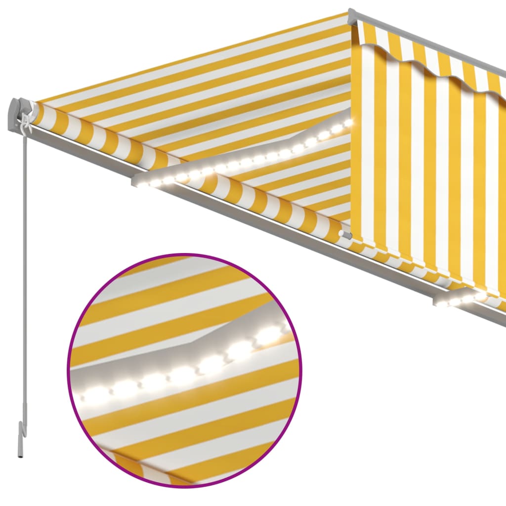 Copertină automată cu stor&LED&senzor vânt galben&alb, 4,5x3 cm
