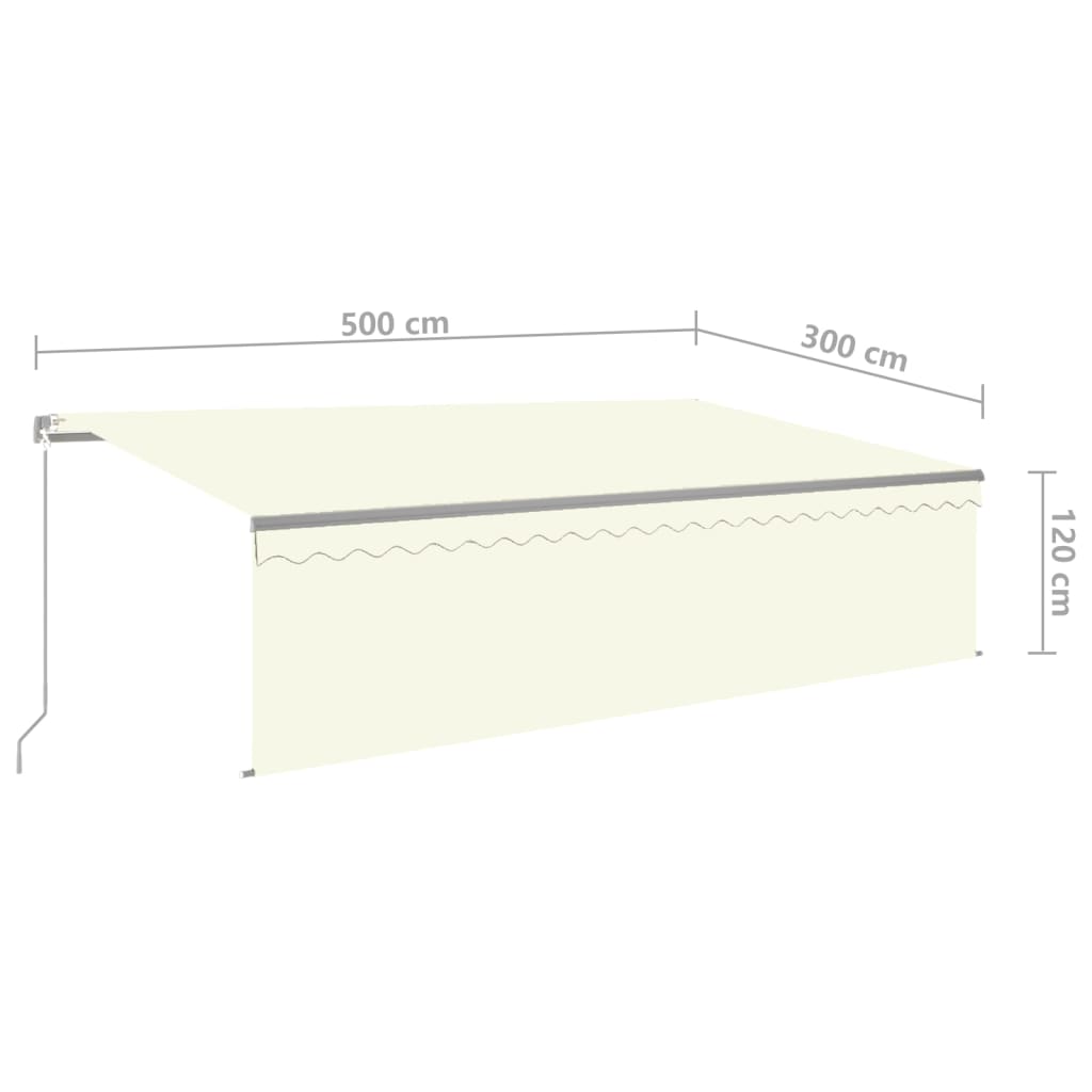 Copertină retractabilă manual cu stor, crem, 5x3 m