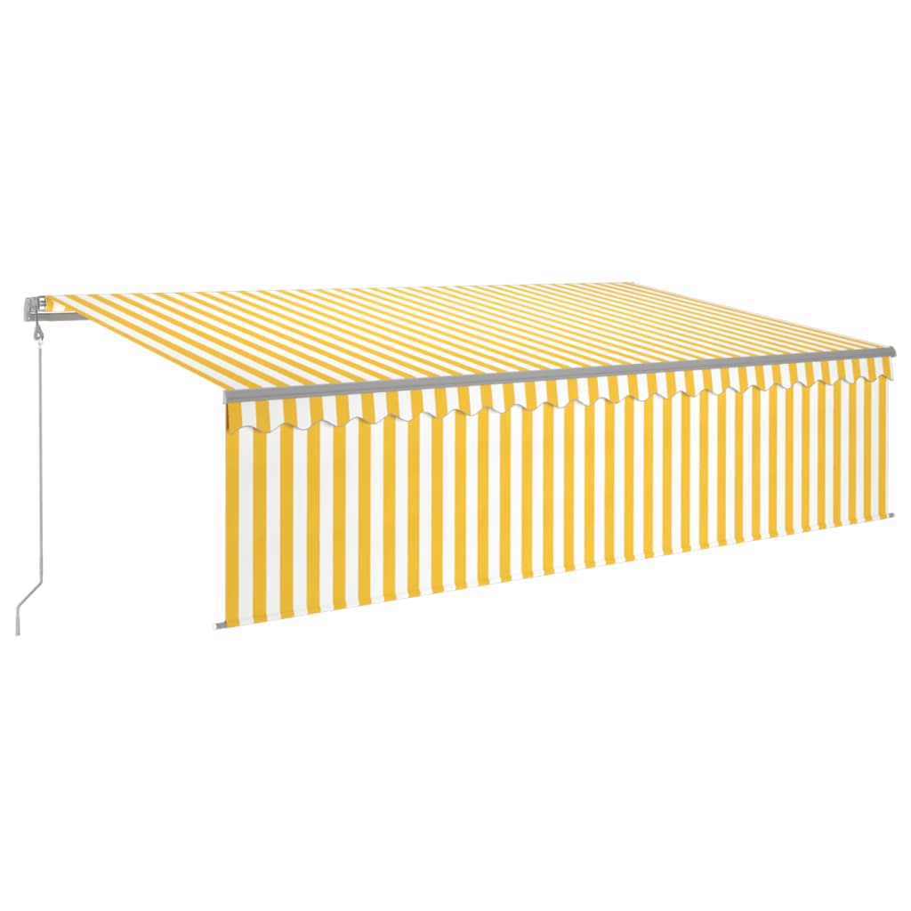 Copertină retractabilă manual cu stor, galben&alb, 5x3 m