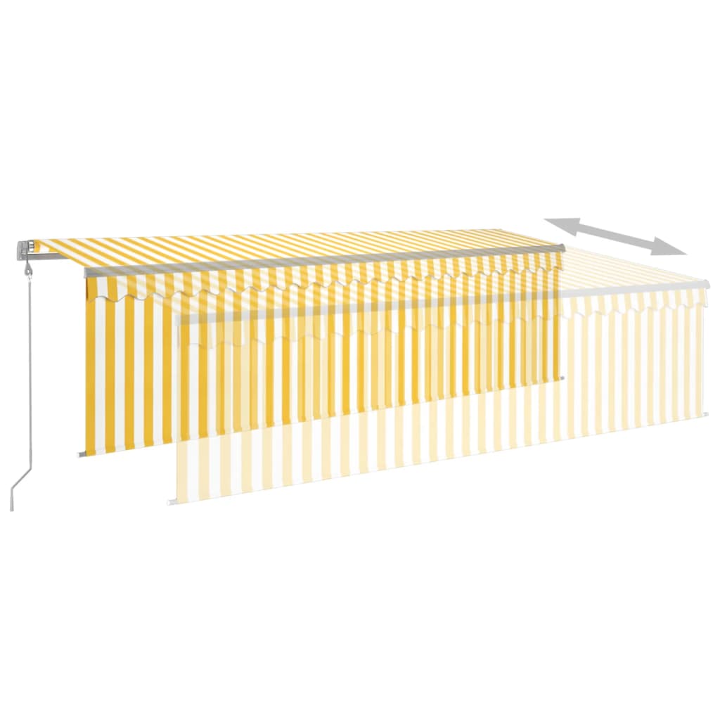 Copertină retractabilă manual cu stor, galben&alb, 5x3 m