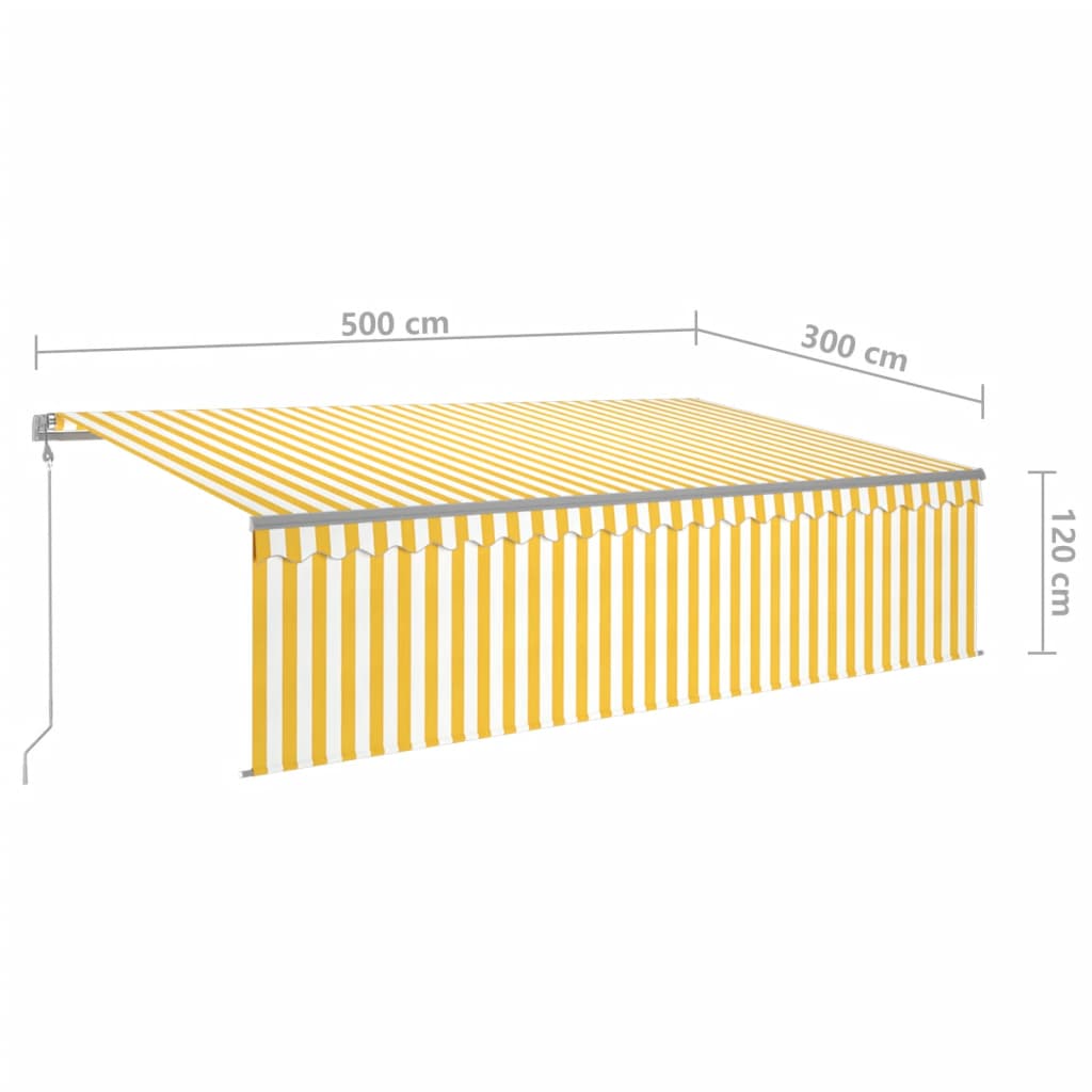 Copertină retractabilă manual cu stor, galben&alb, 5x3 m