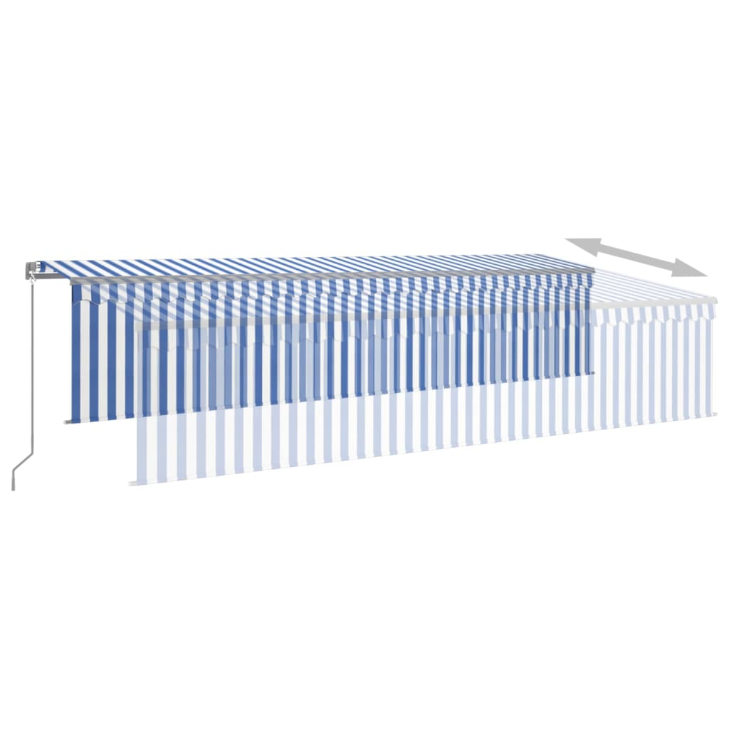 Copertină retractabilă manual cu stor, albastru&alb, 6x3 m