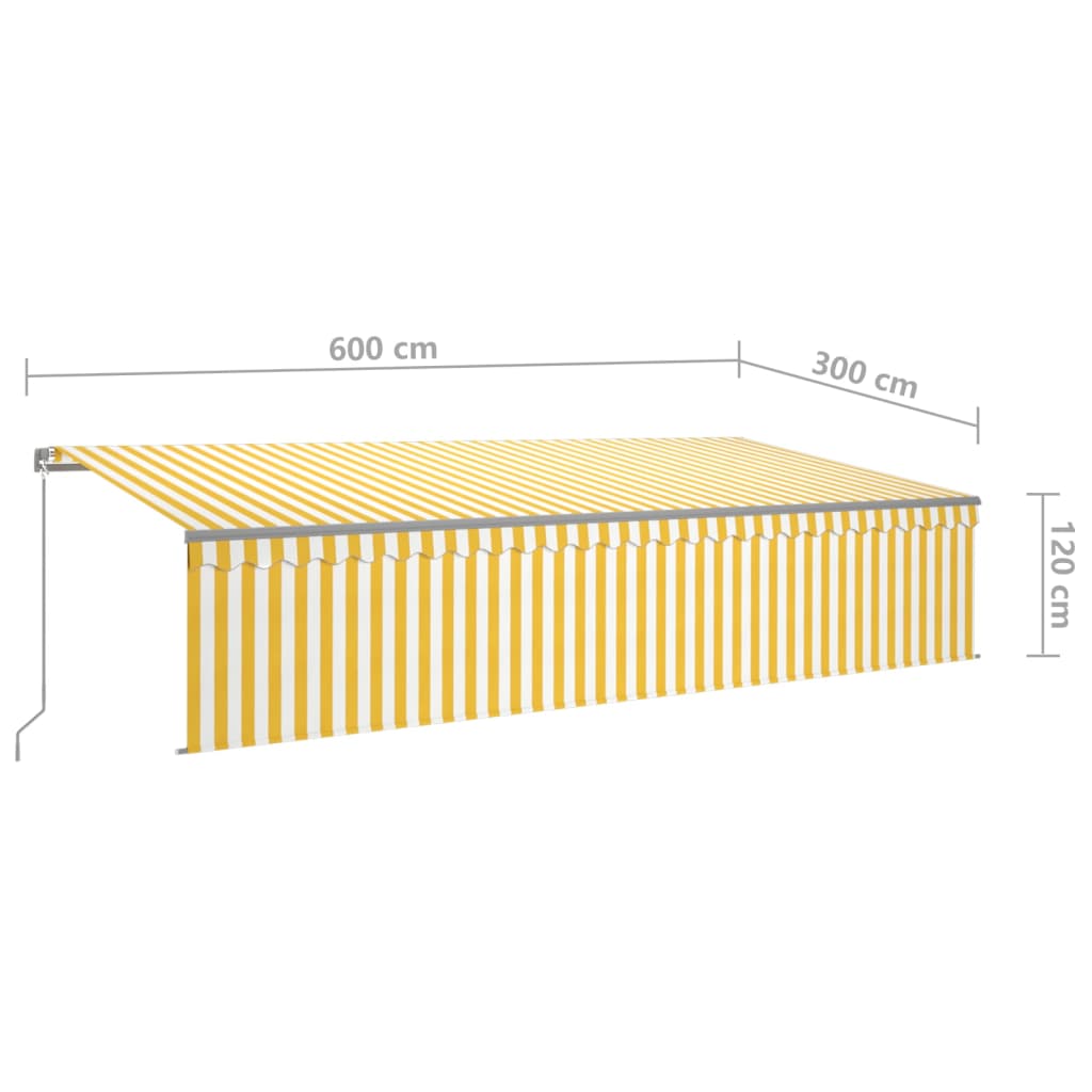 Copertină retractabilă manual cu stor, galben&alb, 6x3 m