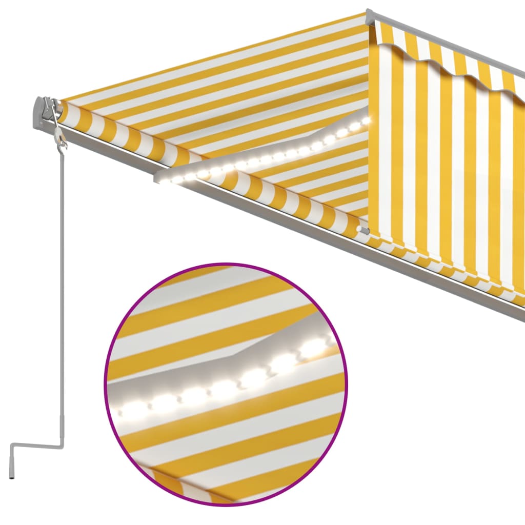 Copertină retractabilă manual cu stor&LED, galben&alb, 6x3 m